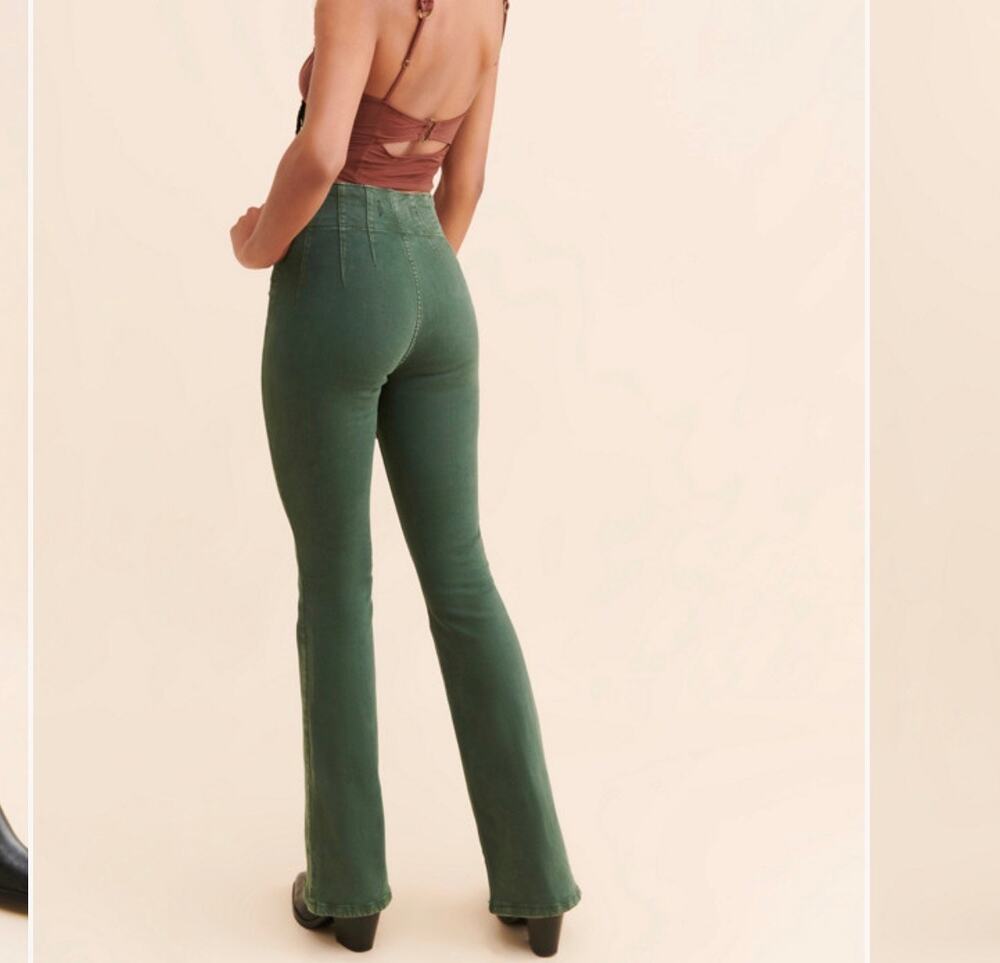 The Free People Jayde Green Flare Boot Cut Jeans Size 26